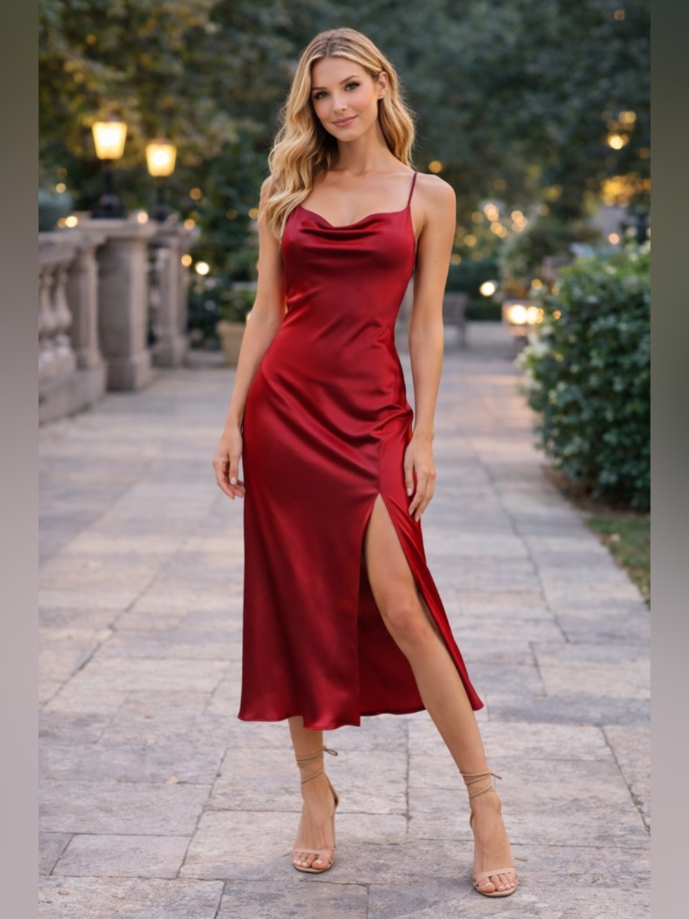 ASTR The Label Red Berry Satin Slip Dress – Size Small